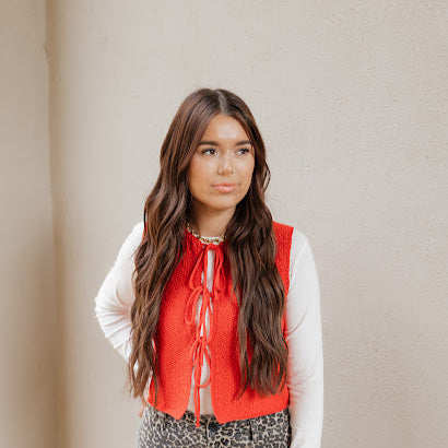 Bow Tied Front Cardigan - Red